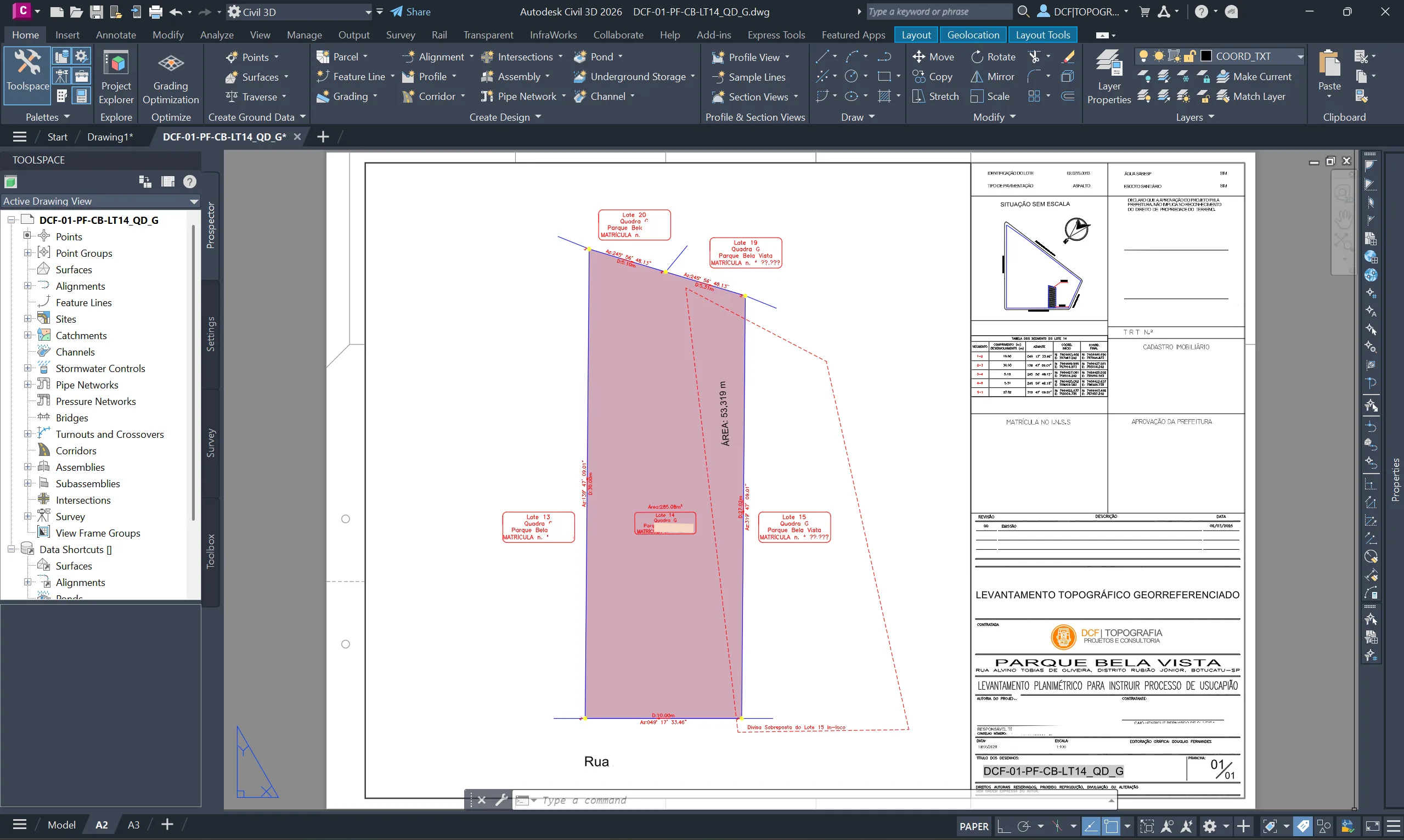 Civil 3D — Planta topográfica georreferenciada DCF